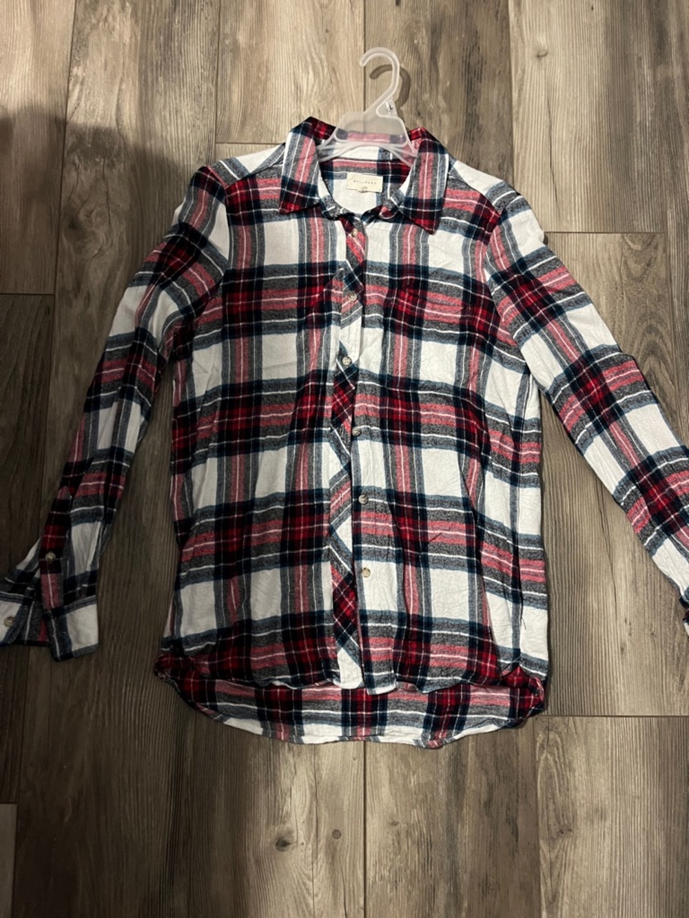 Women's Red, White & Navy Plaid Flannel Long Sleeve Button-Up Shirt